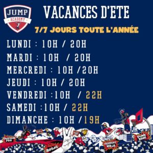 Horaires Jump Academy centre commercial Pau Lescar 